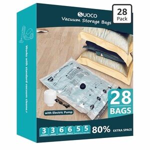 Teal Vacuum Storage Bags - 28 Pack with Electric Pump